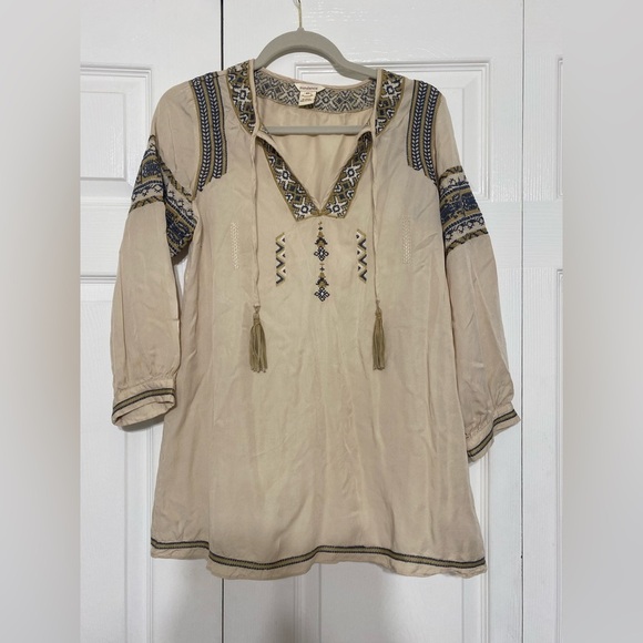 Sundance women’s Embroidered Dakota Beige Tunic Top size XS - Picture 1 of 5